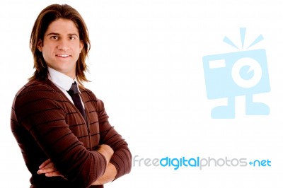 Side Pose Of Young Man With Folded Hands Stock Photo