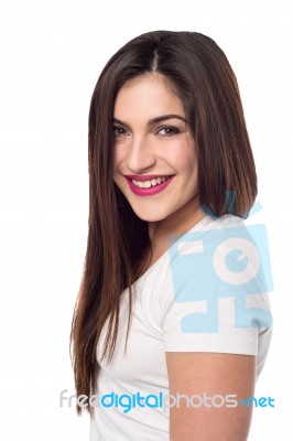 Side Pose Of Young Woman Stock Photo