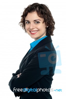 Side Profile Of A Cheerful Executive Stock Photo