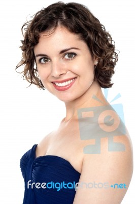 Side Profile Of A Sexy Smiling Model Stock Photo