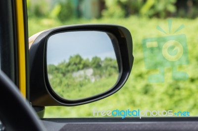 Side Rear-view Mirror On A Modern Car Stock Photo