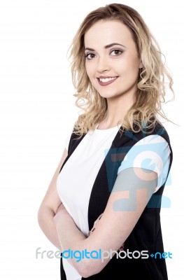 Side Shot Of Young Woman In Casuals Stock Photo