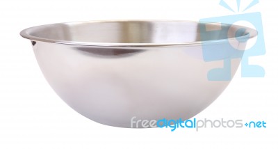 Side Stainless Steel Mixing Bowl On White Background Stock Photo