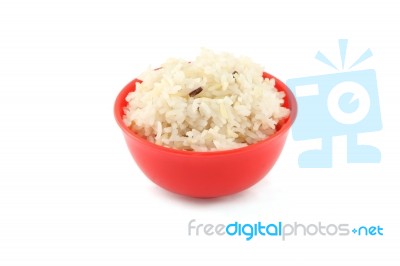 Side Steam Brown Rice Red Bowl On White Background Stock Photo