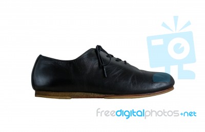 Side View Of Black Leather Shoes Isolated On White Stock Photo