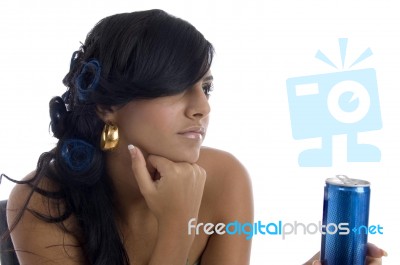 Side View Of Girl With Can Stock Photo