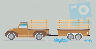 Side View Of Old Pick Up Truck With Trailer Truck Stock Image