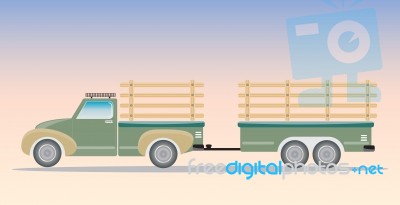 Side View Of Old Pick Up Truck With Trailer Truck Stock Image