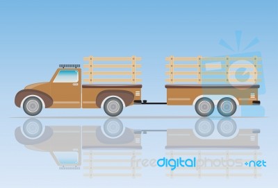 Side View Of Old Pick Up Truck With Trailer Truck Stock Image