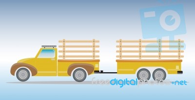 Side View Of Old Pick Up Truck With Trailer Truck Stock Image