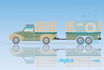 Side View Of Old Pick Up Truck With Trailer Truck Stock Image