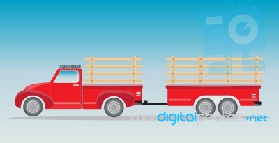 Side View Of Old Pick Up Truck With Trailer Truck Stock Image