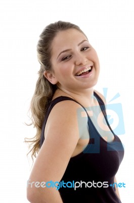 Side View Of Smiling Girl Stock Photo