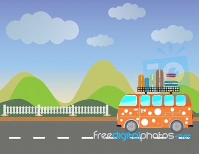 Side View Of Vintage Passenger Van Car With Mountain Background Stock Image