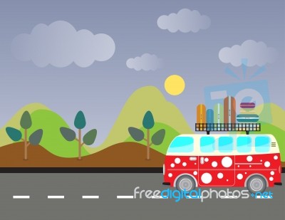 Side View Of Vintage Passenger Van Car With Mountain Background Stock Image