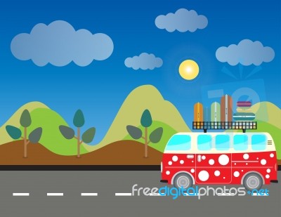 Side View Of Vintage Passenger Van Car With Mountain Background Stock Image