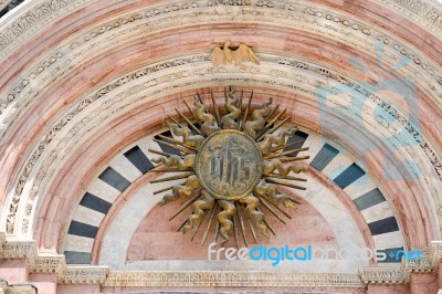 Sienna, Tuscany/italy - May 18 : Sun Emblem Above The Door Of Th… Stock Photo