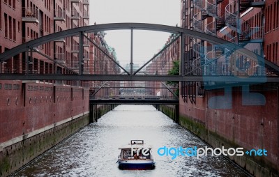 Sightseeing Boat In Hamburg Speicherstadt Stock Photo