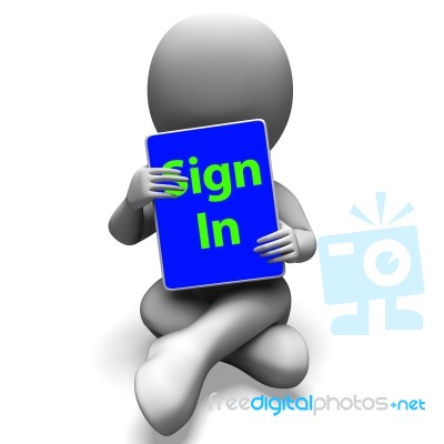 Sign In Character Laptop Shows Website Log In Or Signin Stock Image