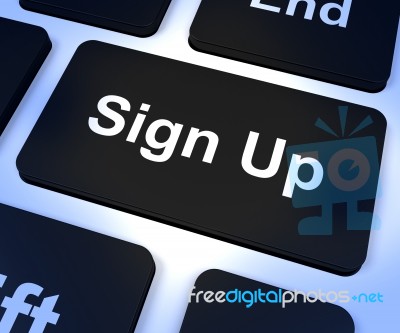 Sign Up Computer Key Showing Subscription And Registration Stock Image