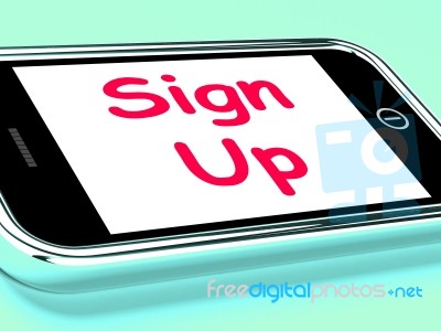 Sign Up On Phone Shows Join Membership Register Stock Image