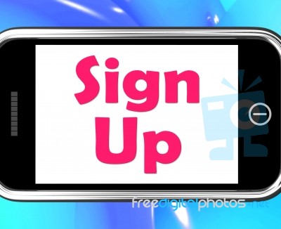 Sign Up On Phone Shows Register Online Stock Image