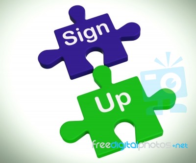 Sign Up Puzzle Shows Joining Or Membership Stock Image