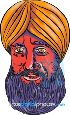 Sikh Turban Beard Watercolor Stock Image