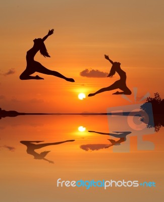 Silhouette Ballet Dancers Stock Photo