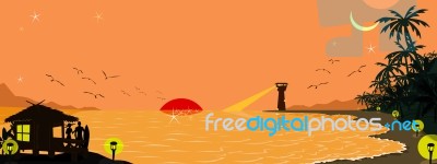 Silhouette Beach Background Stock Image