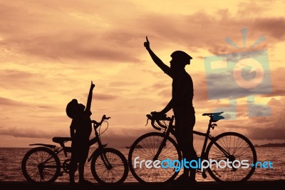 Silhouette Biker Family Stock Photo