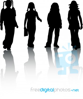 Silhouette Children Stock Image