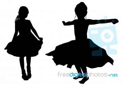 Silhouette Children Dancing Stock Image