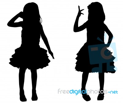 Silhouette Children Dancing Stock Image