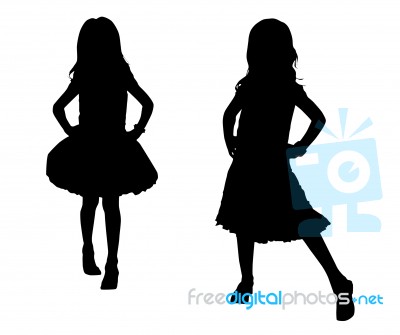 Silhouette Children Dancing Stock Image