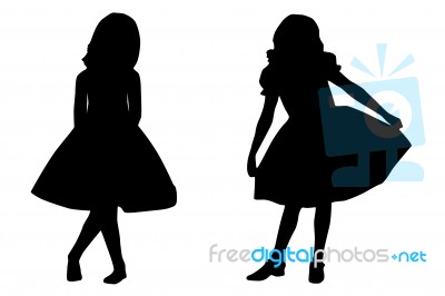 Silhouette Children Dancing Stock Image