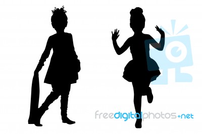 Silhouette Children Dancing Stock Image