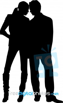 Silhouette Couple On White Stock Image