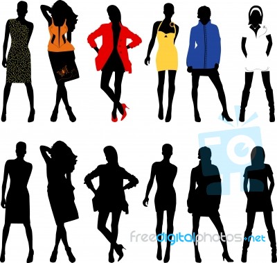 Silhouette Fashion Girls Stock Image