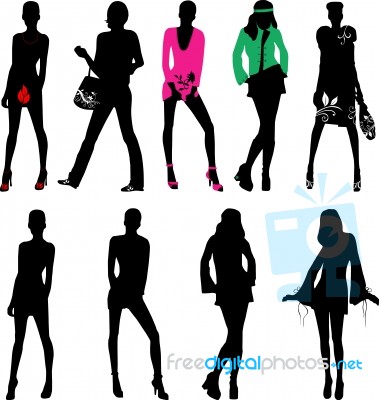 Silhouette Fashion Girls Stock Image