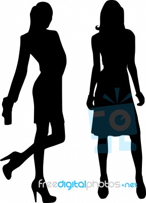 Silhouette Fashion Girls Stock Image