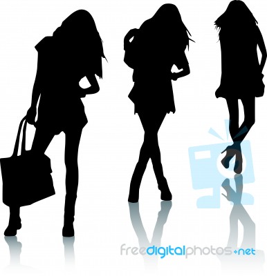 Silhouette Fashion Girls Stock Image