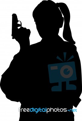 Silhouette Girl holding Gun Stock Image