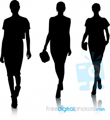 Silhouette Girls Walking Stock Image