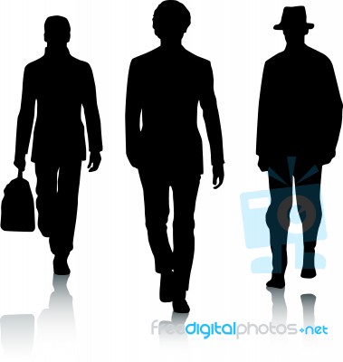 Silhouette guys walking Stock Image