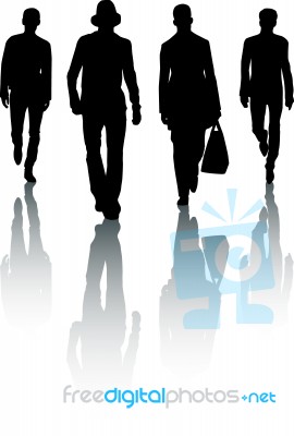 Silhouette guys walking Stock Image