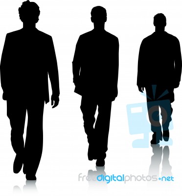 Silhouette guys walking Stock Image