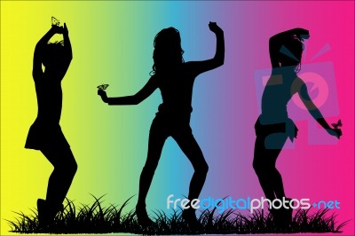 Silhouette Happy Girls Stock Image