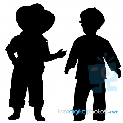 Silhouette Kids On White Stock Image