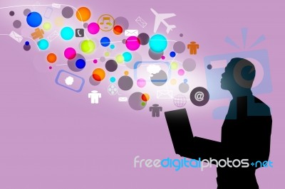 Silhouette Man Using Laptop Technology Concept For Stock Image